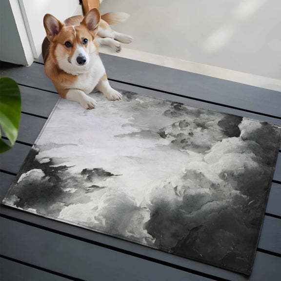 Clouds Front Door Rugs 2x3 ft Abstract Gradient Black Grey Clouds Sky Small Rug for Entryway Non Slip Washable Bathroom Door Mat Absorbent Floor Mat for Indoor Entrance