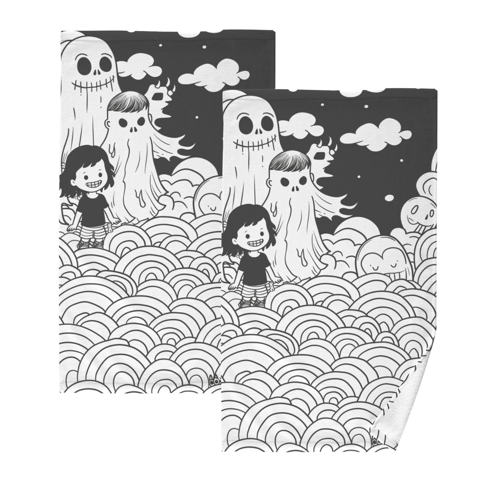 Clouds Gost Hand Towels Cotton Bath Towels Large Face Towels Absorbent for Bathroom 2 Packs