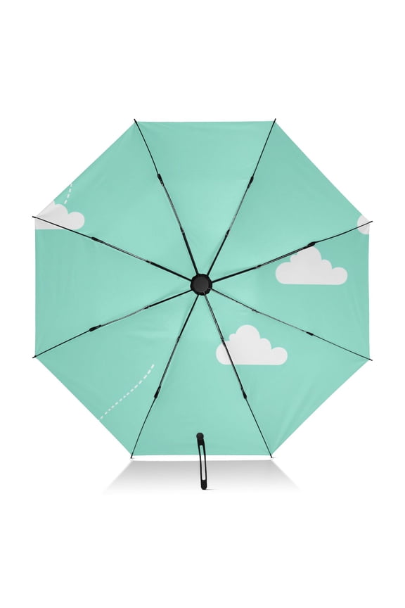 Clouds Illustration Green Extra Large Automatic Umbrella, UV Protection, Waterproof, Auto Open and Close
