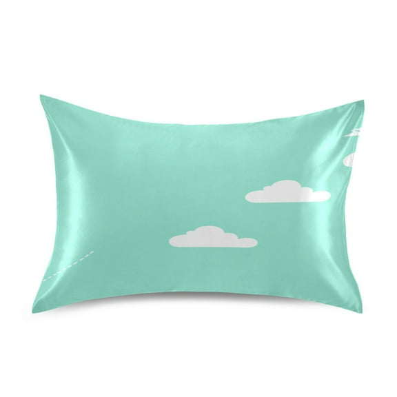 Clouds Illustration Green Satin Pillowcase 20''x26'' Double-Sided Print Soft Wrinkle Resistant