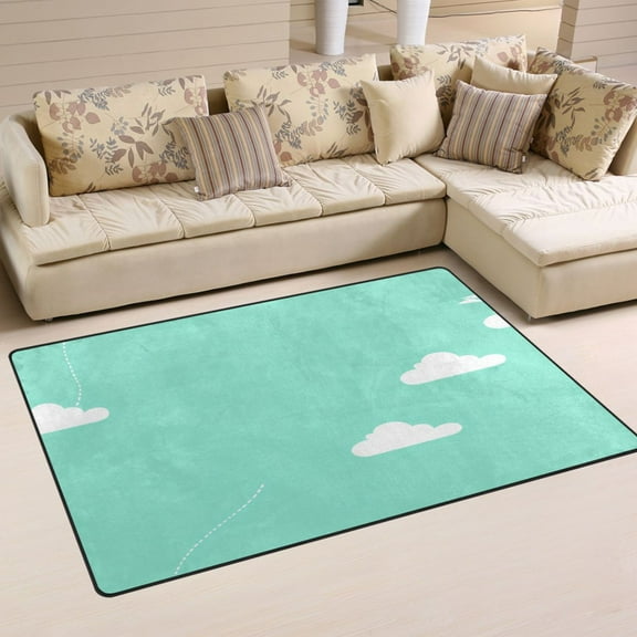 Clouds Illustration Green Soft Polyester Area Rug 31''x20'', Non Slip, Memory Foam, Water Absorbent