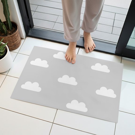 Clouds Indoor Door Mat 16x24 Inch Sky Cartoon Cool Gray Front Door Mat Non Slip Washable Entryway Rug Low Profile Dirt Trapper Doormat for Bathroom Kitchen Bedroom