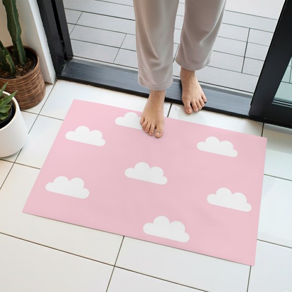 Clouds Indoor Door Mat 16x24 Inch Sky Cartoon Pink Front Door Mat Non Slip Washable Entryway Rug Low Profile Dirt Trapper Doormat for Bathroom Kitchen Bedroom