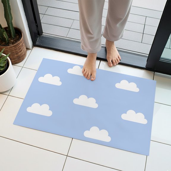 Clouds Indoor Door Mat 16x24 Inch Sky Cartoon Sky Blue Front Door Mat Non Slip Washable Entryway Rug Low Profile Dirt Trapper Doormat for Bathroom Kitchen Bedroom