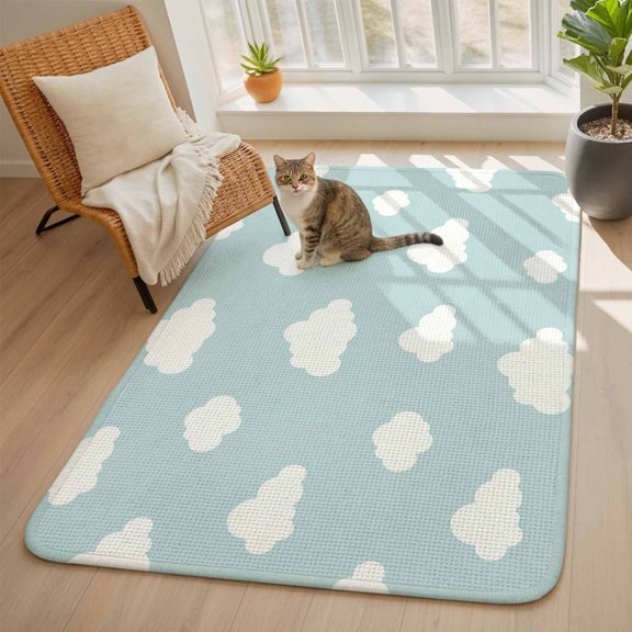Clouds Living Room Area Rugs, Living Room Area Rugs, Non Slip Bedroom Floor Carpet, Cartoon Minimalist Absorbent Washable Low Profile Large Rug for Dorm Room Office 5.3x7.6 Ft