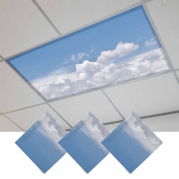 Clouds Magnetic Fluorescent Light Covers for Ceiling Lights 2 x 4 Feet, Blue White Sky Natural Landscape Office Classroom Kitchen Drop Ceiling Light Covers Lighting Filters Shade Panel 3 Packs