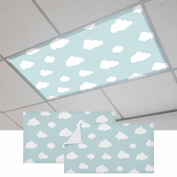 Clouds Magnetic Fluorescent Light Covers for Ceiling Lights 2 x 4 Feet, Cartoon Blue Sky Minimalist Aesthetic Office Classroom Kitchen Drop Ceiling Light Covers Lighting Filters Shade Panel 2 Packs