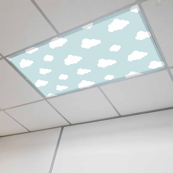 Clouds Magnetic Fluorescent Light Covers for Ceiling Lights 2 x 4 Feet, Cartoon Blue Sky Minimalist Aesthetic Office Classroom Kitchen Drop Ceiling Light Covers Lighting Filters Shade Panel 1 Pack