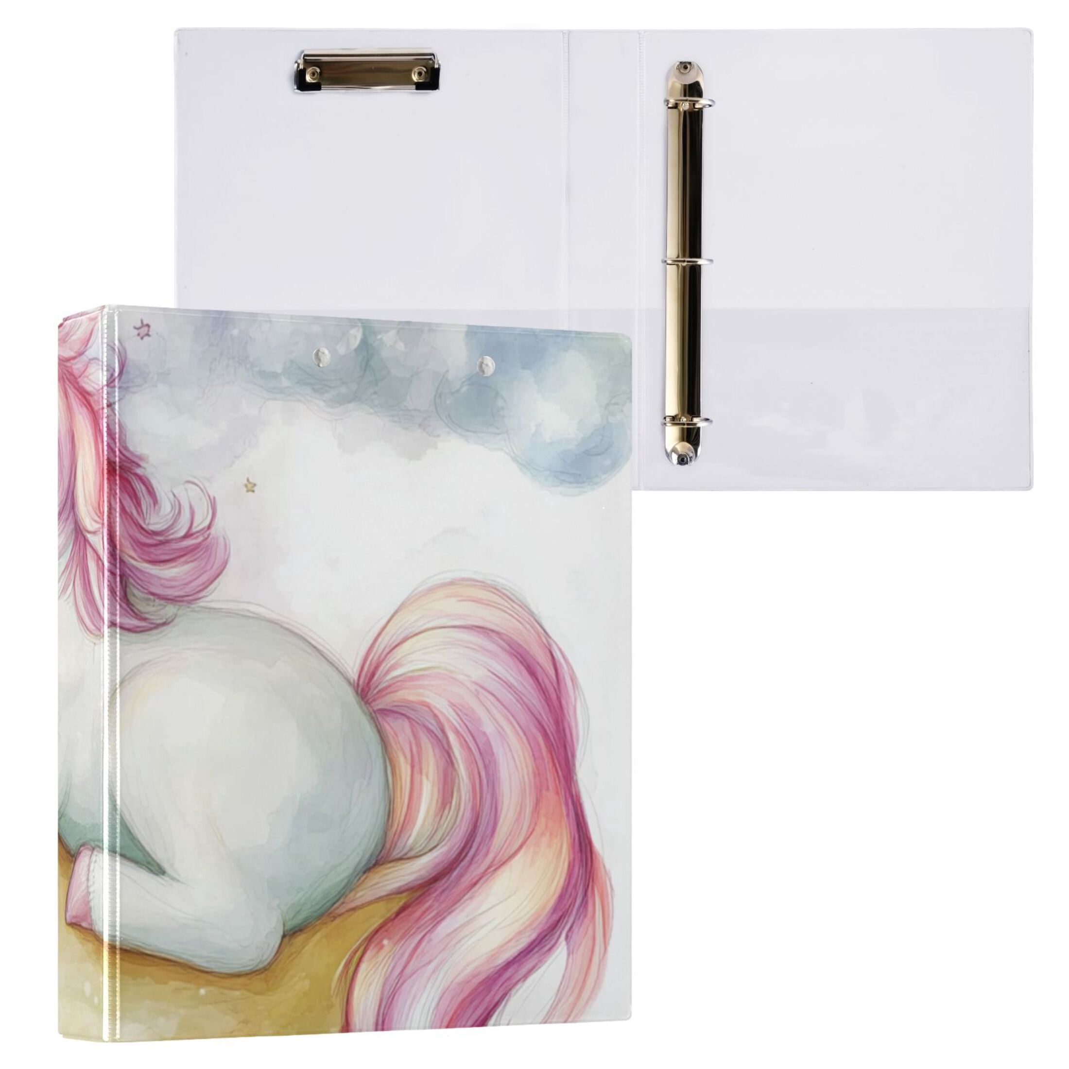 Clouds Moon and Unicorn 3 Ring Binders 1.5 inch Hardcover File Folders with Interior Pockets A4 Size Organizer for School Office Hospital