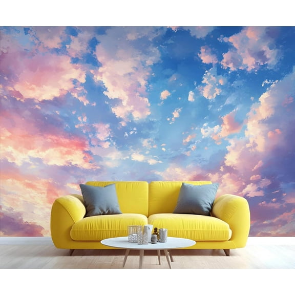 Clouds Mural 3D - Colorful Clouds Wall Paintings, Oil Painting Art 3D Wallpaper For Living Room Bedroom, Sky Cloud Murals 55"W x 28"H (Not Peel and Stick)