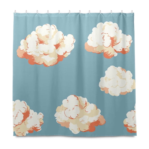 Clouds Pattern 72x72 Waterproof Shower Curtain Liners Durable Metal C-Hooks Fade-Proof Thermal Print Anti-Splash