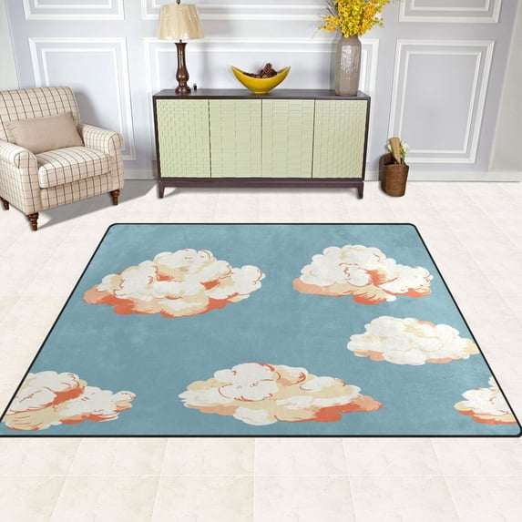 Clouds Pattern 80''x58'' Extra Large Plush Memory Foam Rug, Soft, Absorbent, Non Slip