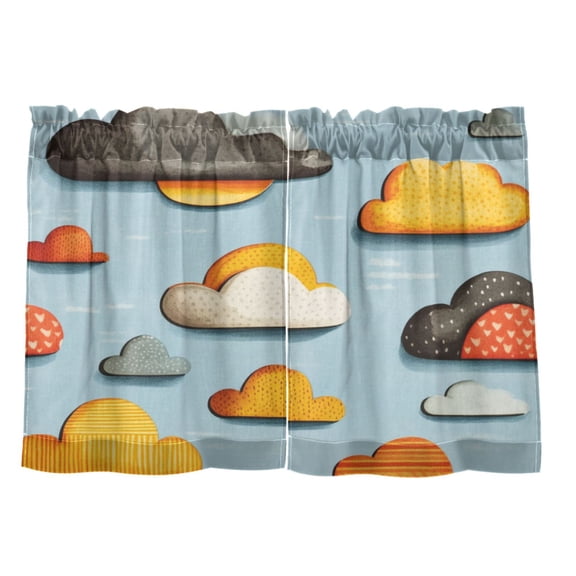 Clouds Pattern Design 27"x24" Linen Look Cafe Curtain Set with Privacy and UV Protection