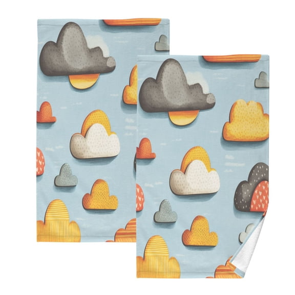 Clouds Pattern Design Set of 2 Pure Cotton Towels, 16'' x 28'', Highly Absorbent and Soft