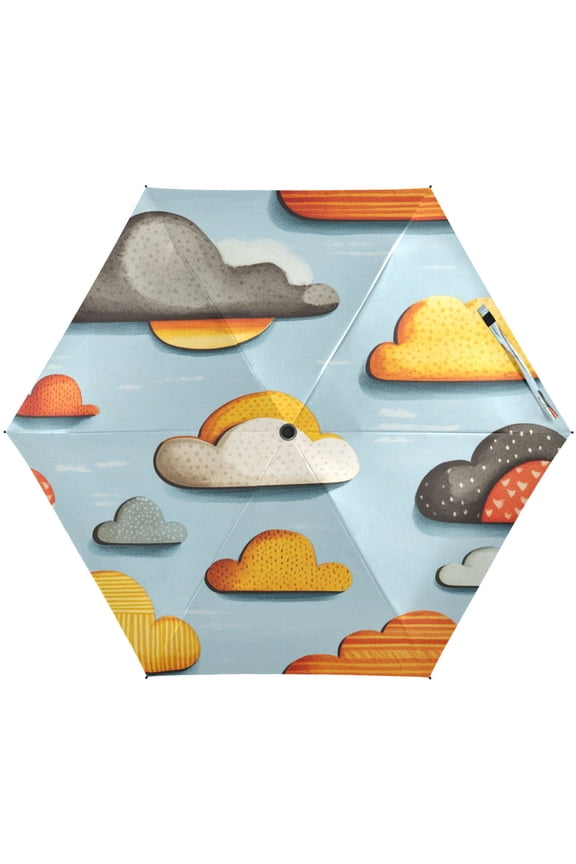 Clouds Pattern Design Umbrellas for Sun Auto Open Close UV50+ Waterproof 5-Fold Compact Fiberglass Frame