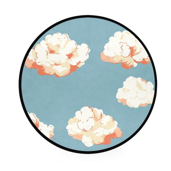 Clouds Pattern Memory Foam Bath Mat 36" Absorbent Rug with Non Slip Base and 4 Bonus Pads