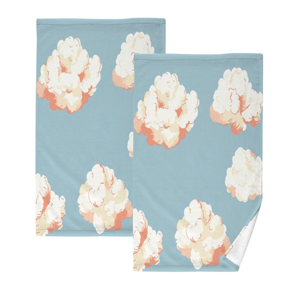 Clouds Pattern Set of 2 Pure Cotton Towels, 16'' x 28'', Highly Absorbent and Soft