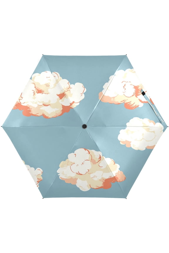 Clouds Pattern Umbrellas for Sun Auto Open Close UV50+ Waterproof 5-Fold Compact Fiberglass Frame