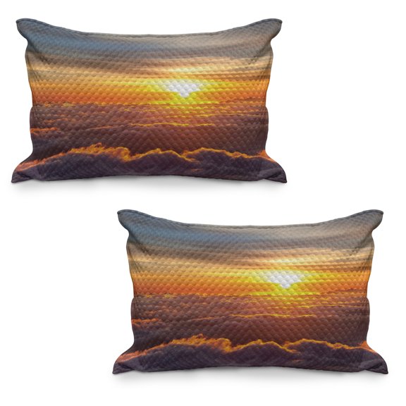 Clouds Quilted Pillowcover Set of 2, Sunset Scenery over the Clouds Imaginary Secret Weather Lands Natural Wonders on Earth, Standard Queen Size Pillow Cover Bedroom, 30" x 20", Orange, by Ambesonne