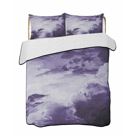 Clouds Quilts Bedding Set Twin Size Abstract Gradient Purple Clouds Sky Lightweight Quilted Bedspread 3 Piece Bed Quilt with 2 Pillow Shams All Season for Bedroom 68" x 86"