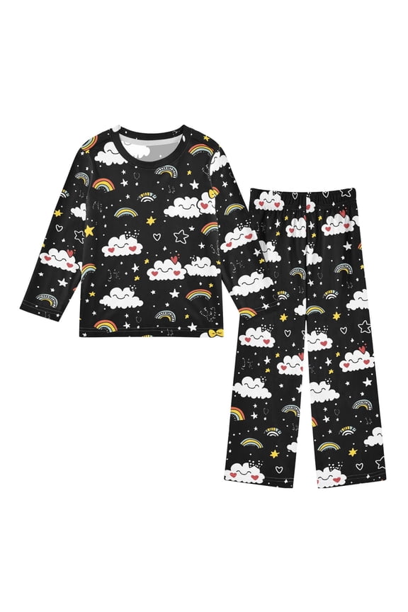 Clouds Rainbow Cozy Soft Long Sleeves Top and Pants 2 Piece Cool Pjs Pajamas Set Sleepwear Size 3-11Y