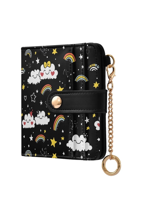 Clouds Rainbow Small Wallet for Women RFID Blocking Bifold PU Leather Credit Card Holder with Zipper Coin Pocket Compact Cute Travel Purse Magnetic Snap 7 Card Slots