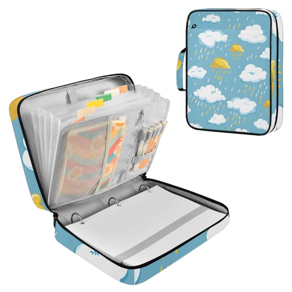 Clouds Raindrops Accordion File Organizer Expanding File Folder 3-Ring Binder Bag 500 Sheets A4 Size