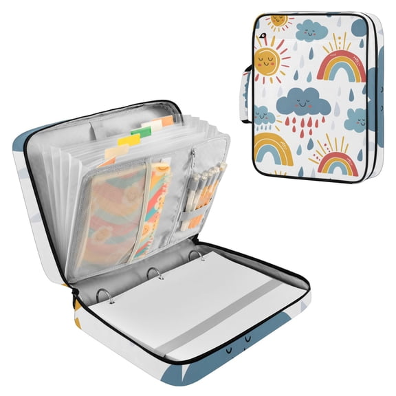 Clouds Raindrops Rainbow Sun Accordion File Organizer Expanding File Folder 3-Ring Binder Bag 500 Sheets A4 Size