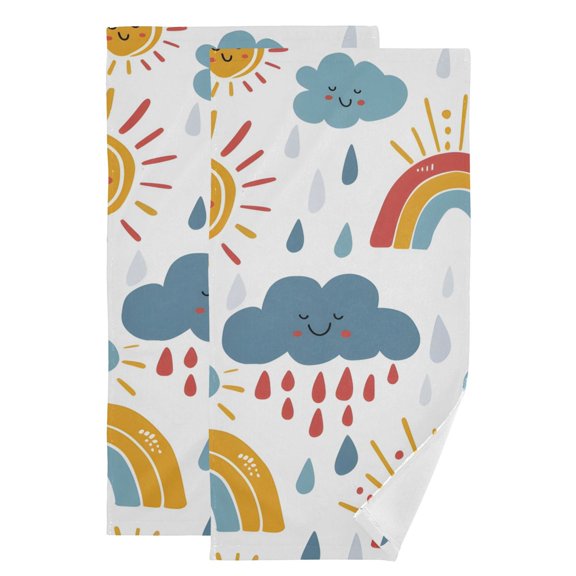 Clouds Raindrops Rainbow Sun Hand Towel Absorbent Bath Towels for Bathroom Sports Gym 28" x 14" Set of 2