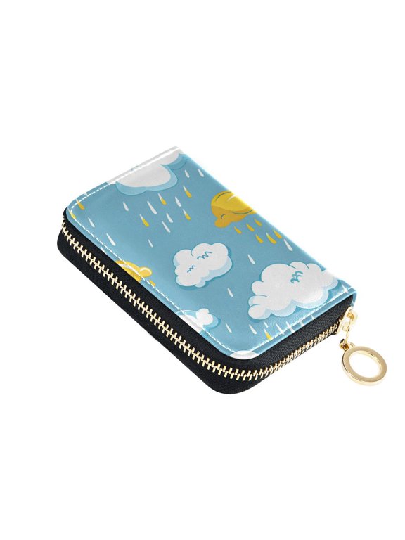 Clouds Raindrops Women's Credit Card Holder PU Leather Zipper Wallet RFID Blocking