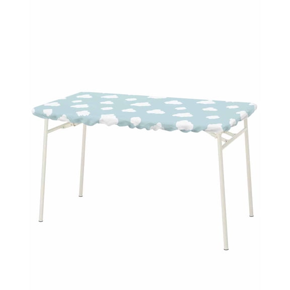 Clouds Rectangle Tablecloth, Waterproof Elastic Fitted Table Covers for 8 Foot Tables, 32x96inch Decorative Tablecloths for Picnic, Camping, Indoor, Outdoor, Cartoon Blue Sky Minimalist Aesthetic