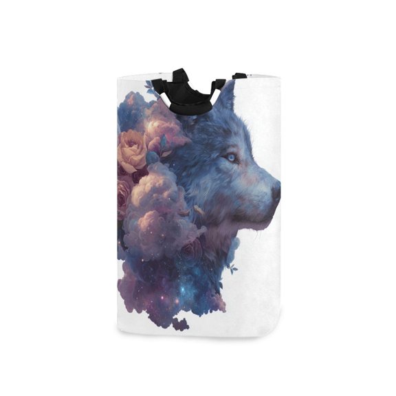 Clouds Roses Wolf Profile Laundry Basket with Handles Foldable Laundry Hamper Freestanding Washing Bin 50L