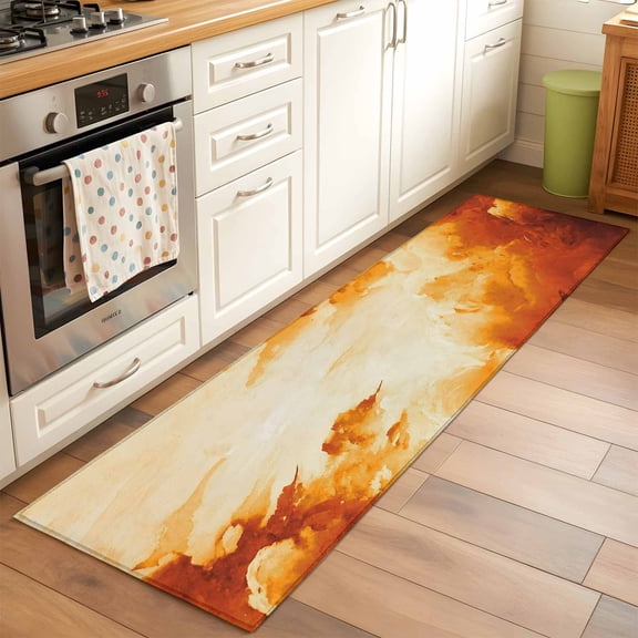 Clouds Runner Rug for Hallway 2x6ft, Abstract Gradient Orange Clouds Sky Non Slip Floor Mat Washable Low-Profile Indoor Carpet for Living Room, Bedroom, Dining Room