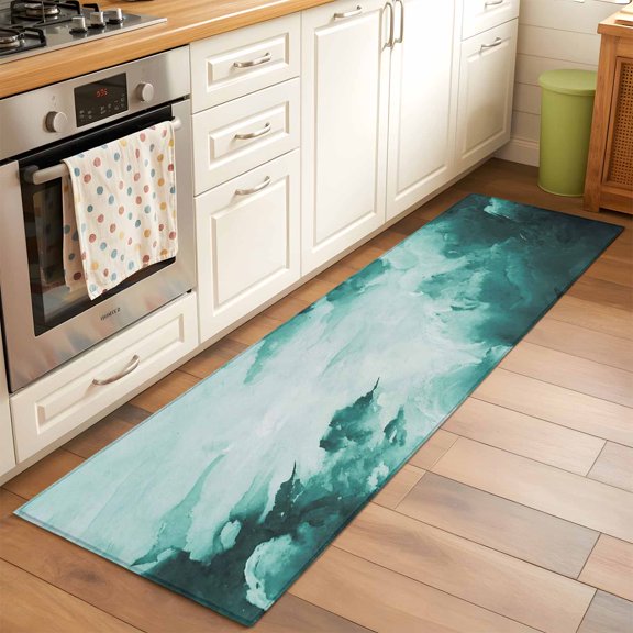 Clouds Runner Rugs 2x6 ft Abstract Gradient Green Clouds Sky Washable Hallway Rugs Non-Slip Floor Mats Absorbent Carpet Bedside Runners for Bedroom Kitchen Bathroom Laundry Room