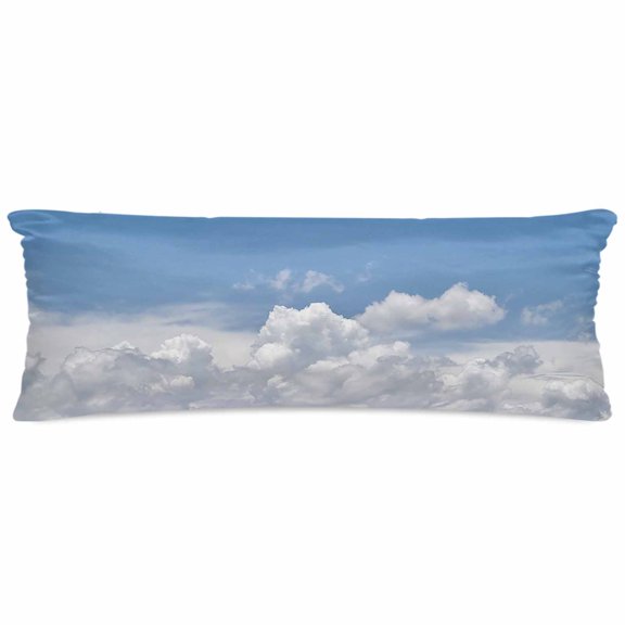 Clouds Satin Pillowcase for Hair with Zipper, Soft Breathable Cooling Silk Pillow Cases, Blue White Sky Natural Landscape Body Pillow Covers Bed Pillows 20"x54"