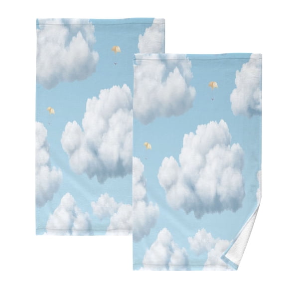 Clouds Set of 2 Pure Cotton Towels, 16'' x 28'', Highly Absorbent and Soft