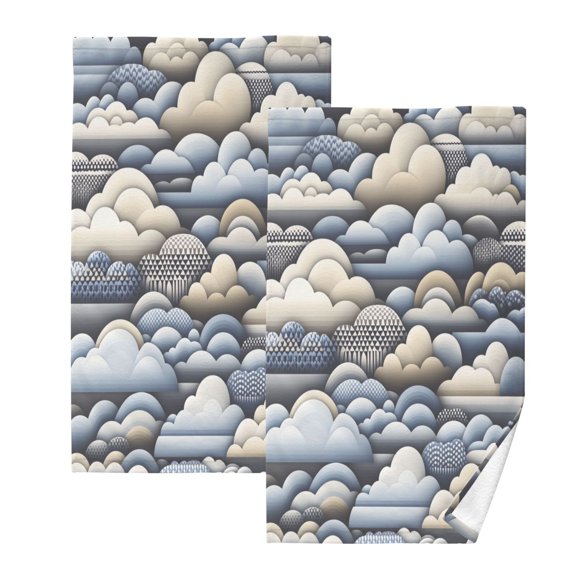 Clouds Set of 2 Pure Cotton Towels, 16'' x 28'', Highly Absorbent and Soft
