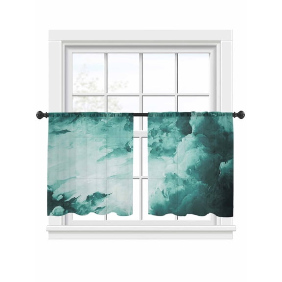 Clouds Sheer Curtains 2 Panels Set Abstract Gradient Green Clouds Sky Sheer Window Curtains Light Filtering Rod Pocket Voile Drapes for Bedroom Living Room 52"x54"