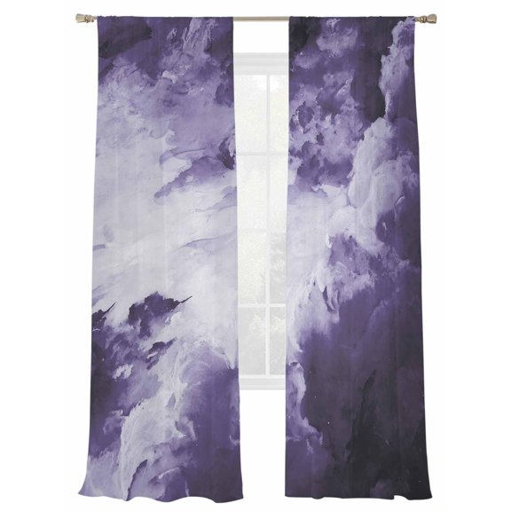 Clouds Sheer Curtains 2 Panels Set Abstract Gradient Purple Clouds Sky Sheer Window Curtains Light Filtering Rod Pocket Voile Drapes for Bedroom Living Room 52"X84"