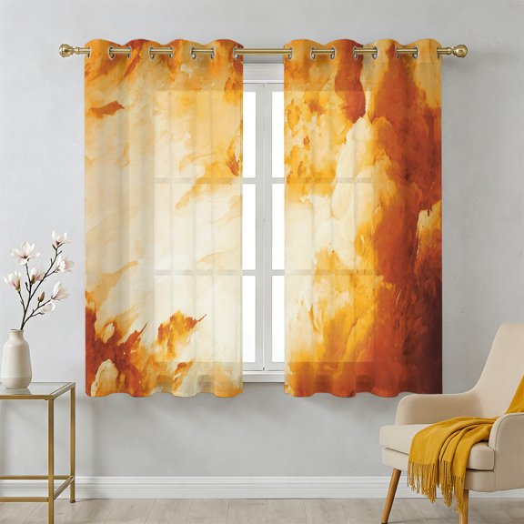 Clouds Sheer Curtains 45 Inch Long 2 Panels, Abstract Gradient Orange Clouds Sky Light Filtering Semi Sheer Drapes Grommet Voile Window Curtain for Living Bedroom W42 x L45