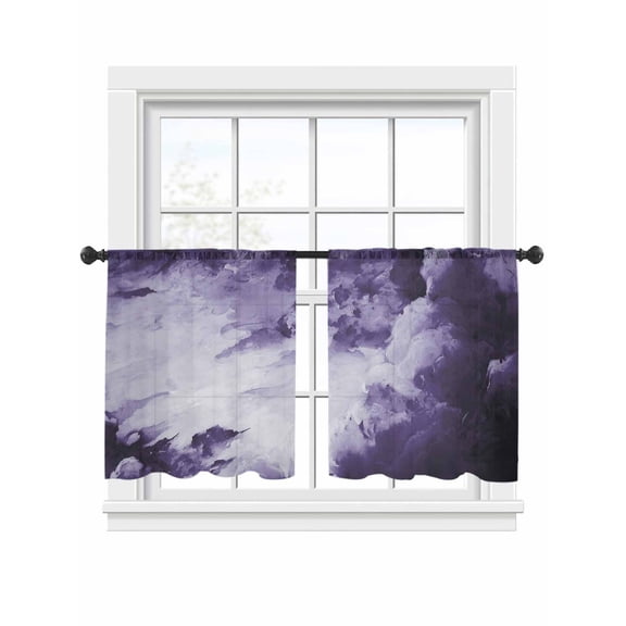 Clouds Sheer Curtains for Living Room Bedroom, Abstract Gradient Purple Clouds Sky Light Filtering Sheer Curtain Rod Pocket Voile Window Treatments Drapes, 52 x 54 Inches