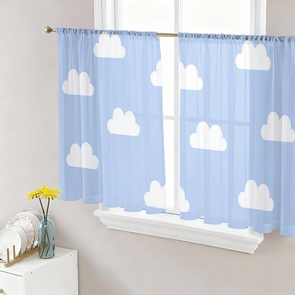 Clouds Sheer Curtains for Living Room Bedroom, Sky Cartoon Sky Blue Light Filtering Sheer Curtain Rod Pocket Voile Window Treaments Drapes, 52 x 54 Inches