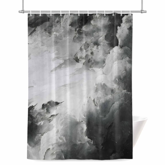 Clouds Shower Curtain, 72" x 72", Abstract Gradient Black Grey Clouds Sky Waterproof Bathroom Curtain Washable Shower Curtain Set with 12 Hooks