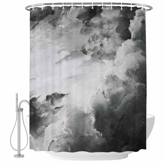 Clouds Shower Curtain for Bathroom, Abstract Gradient Black Grey Clouds Sky Waterproof Cloth Fabric Bathroom Accessories Set with 9 Rust Proof Plastic Hooks, 36"x72"
