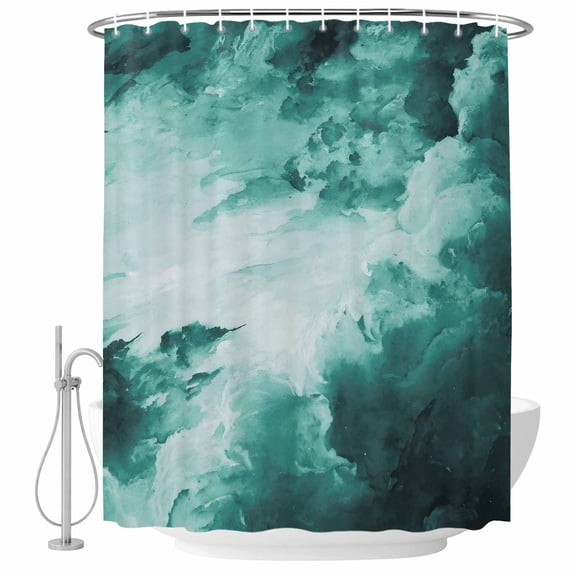 Clouds Shower Curtain for Bathroom, Abstract Gradient Green Clouds Sky Waterproof Cloth Fabric Bathroom Accessories Set with 12 Rust Proof Plastic Hooks, 72"x96"