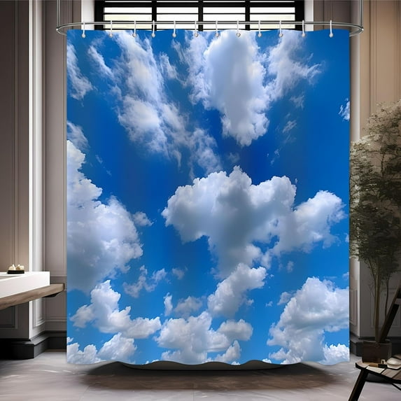 Clouds Shower Curtain, Blue Sky Shower Curtain, Nature Scenery Shower Curtain Set Waterproof Bath Curtain Bathroom Decor with 12 Hooks, 72x72 inches