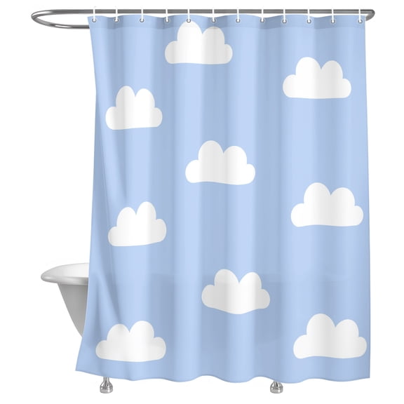 Clouds Shower Curtain, Sky Cartoon Sky Blue Lightweight Waterproof Fabric Shower Curtain with Rustproof Grommets for Bathroom Bathtub 36x72in