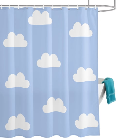 Clouds Shower Curtain, Sky Cartoon Sky Blue Waterproof Shower Curtain Set with 12 Hooks Lightweight Bath Curtains Fabric Bathroom Decor 36x72 Inches