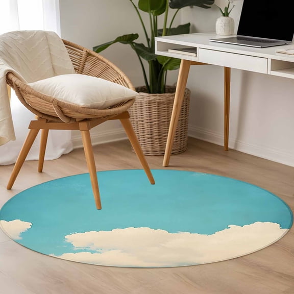 Clouds Sky 3.3ft Round Rug for Bedroom Reading Corner, Vintage Retro Nature Gradient Clouds Sky Scenery Washable Non Slip Circle Area Rug