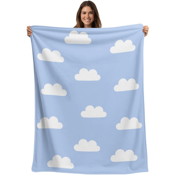 Clouds Sky Blanket Soft Cozy Warm Throw Blanket for Couch, Plush Fuzzy Flannel Blankets for Sofa, Cartoon Blue White Cloud Modern Minimalist Bed Blankets Lightweight Gifts for Women, 30"x40"